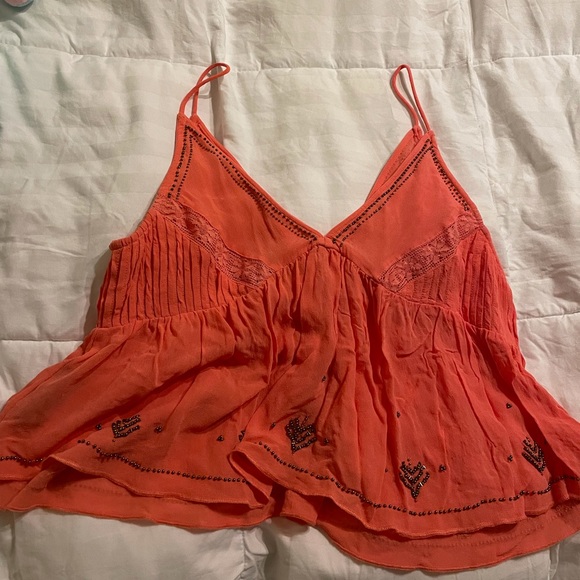 coral, free people flouncy top with beading - Picture 2 of 4